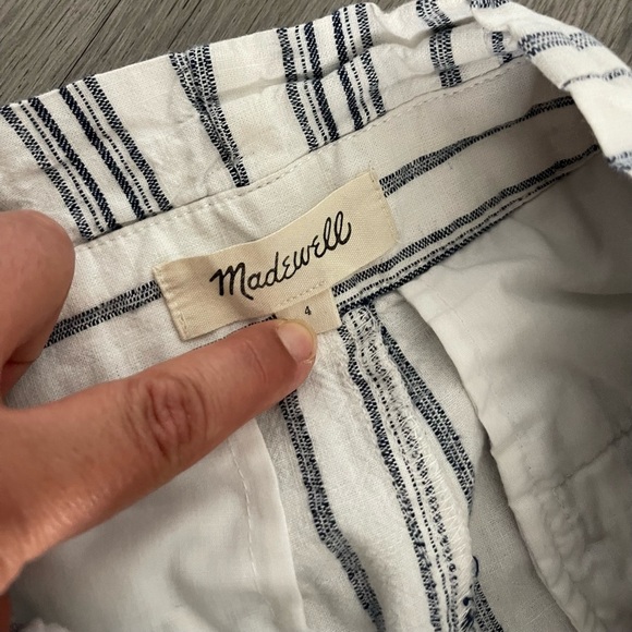 Madewell Size 4 Linen-Cotton Paperbag Pants Dark Baltic Stripe - Picture 4 of 7
